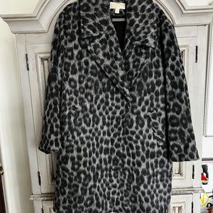 Michael Kors Leopard Jacquard Cocoon Coat ~Grey